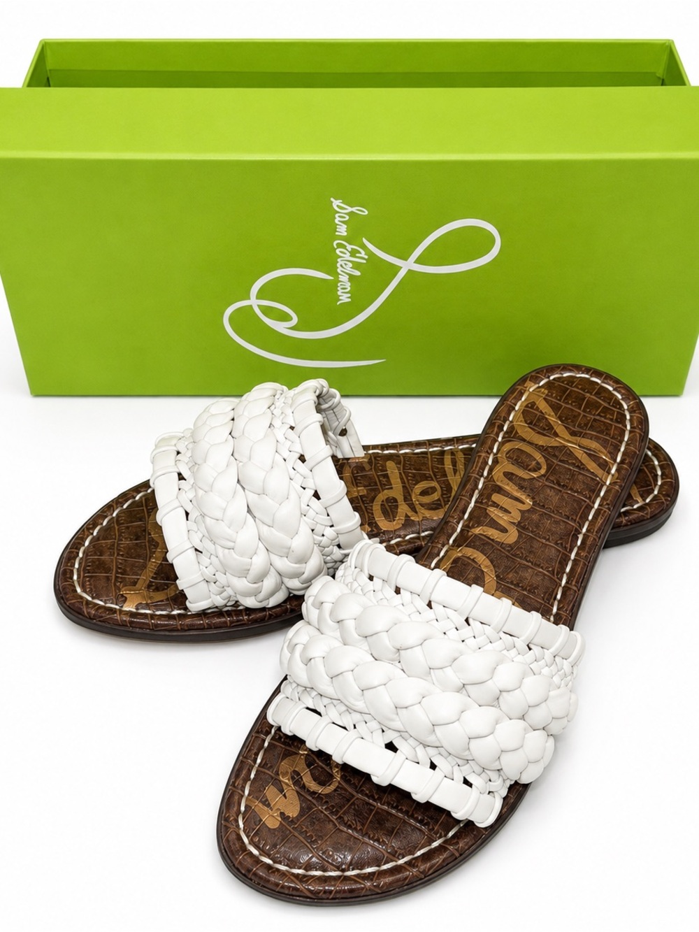 Sam Edelman Giada White Braided Leather Slide Sandals Mules NIB